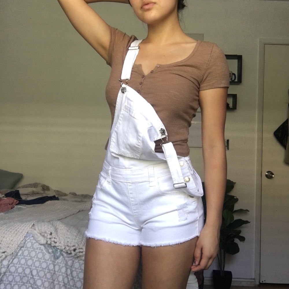 White jean overalls